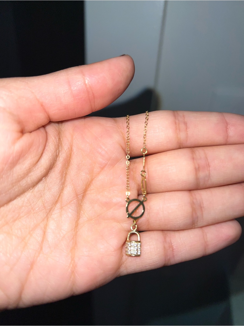 18K Gold Padlock Pendant Necklace with Circle Accent - Women's Jewelry